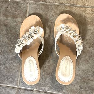 Charming Charlies white ruffle sandals with cork heel